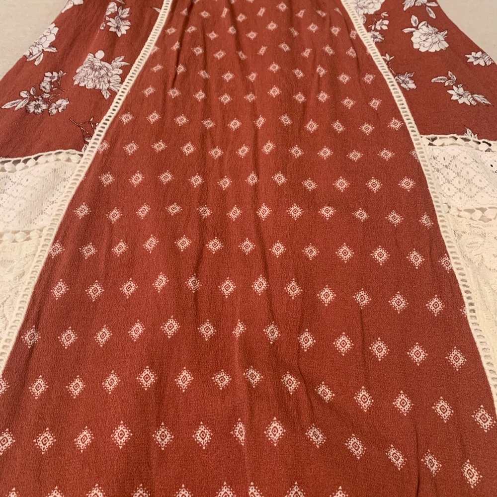 Altar'd State Patchwork Lace White and Rust Mini Dress - Picture 3 of 8